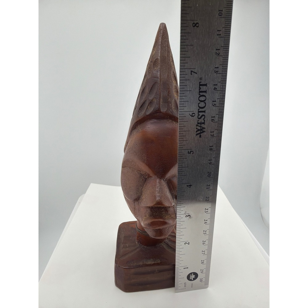 Hand Carved Wood Face Sculpture Pedestal Folk Art Decor - Picture 2 of 5